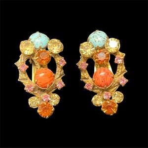 Gorgeous Vintage Unsigned Multicolored Clip-on Jewelry Earrings